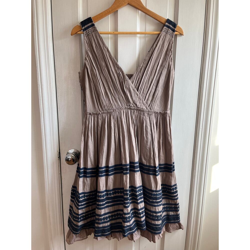 Project Alabama Artisanal Hand-Stitched Pleated Cotton Voile Dress Taupe XS